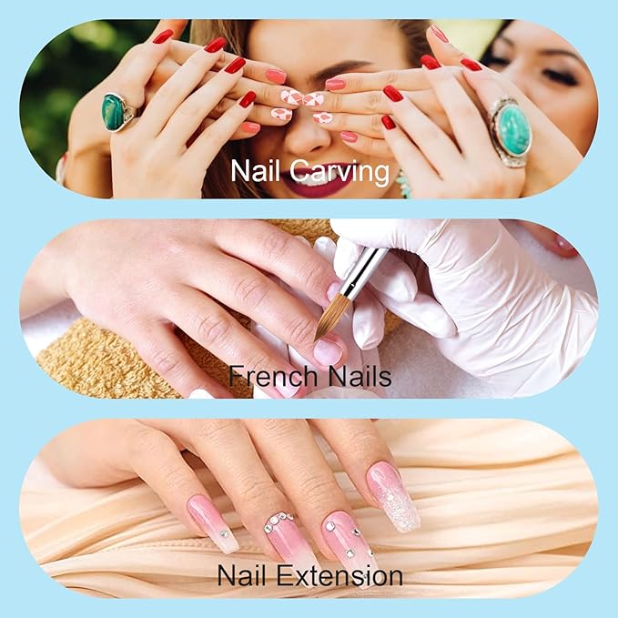 Acrylic Nail Brush Size 16, 100% Pure Kolinsky 3D Art Nail Brush with Gradient Blue Handle, Art Design Powder Nail Brush Pen for Nails Extension & Carving, Acrylic Application Tools