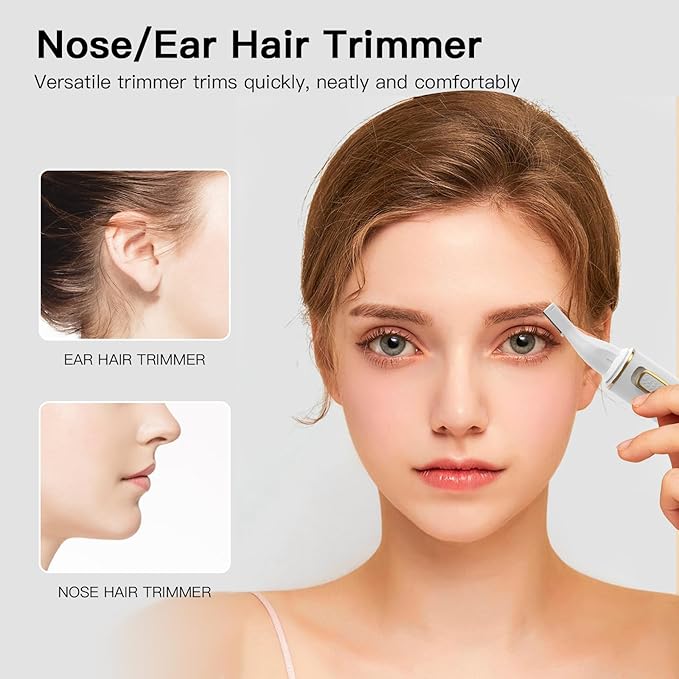 Nose Hair Trimmers for Women Men，Rechargeable Hair Trimmer 2 in 1 Painless Multifunctional Ear and Nose Hair Trimmer with IPX7 Waterproof Dual Edge Blades (White)