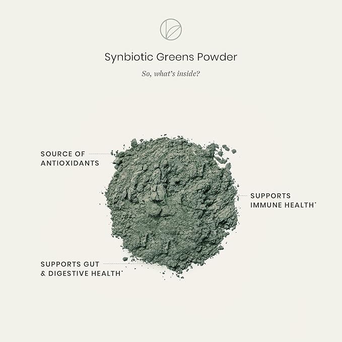 Perelel Synbiotic Greens Powder, Superfood Blend with Fruits, Vegetables, Probiotics, Fiber, Spirulina & Chlorella, Daily Greens Supplement, Soy & Gluten Free, Non GMO, Acai Berry Flavor, 30 Servings