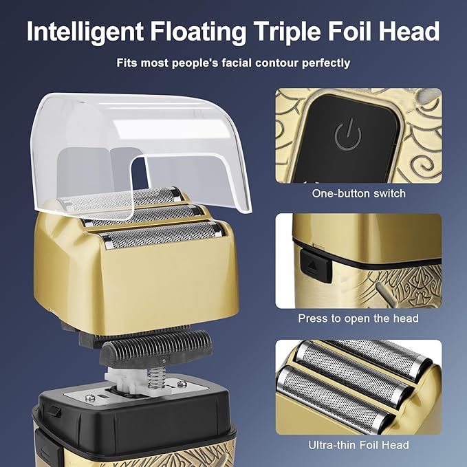 Electric Shavers for Men,Waterproof Powerful Motor Electric Razor,Head Shavers for Bald Men,Triple Foil Beard Trimmer,Barber Supplies LED Displays & USB Charging Shaver, Gifts