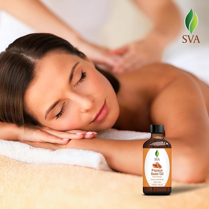 SVA Papaya Seed Oil - 4 Fl Oz – 100% Natural Cold Pressed Papaya Oil - for Face, Skin Care, Hair Care, Scalp Massage & Body Massage – Carrier Oil with Dropper