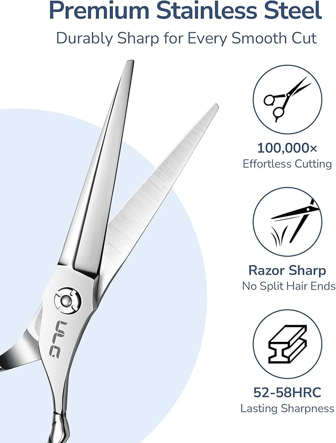ULG Professional Hair Cutting Scissors 7" Japanese Stainless Steel Hand-Honed Salon Barber Scissors for Stylists & Home Use, Haircut Shears for Men & Women, Ergonomic Design with Patterned Handles