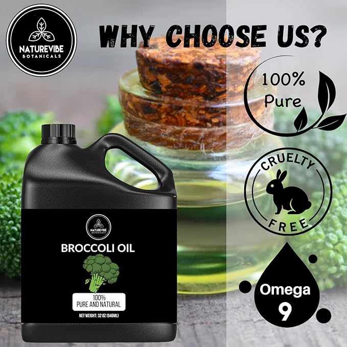 Naturevibe Botanicals Broccoli Oil 32 Ounces | 100% Pure and Natural | Great for Skin Care and Hair Care