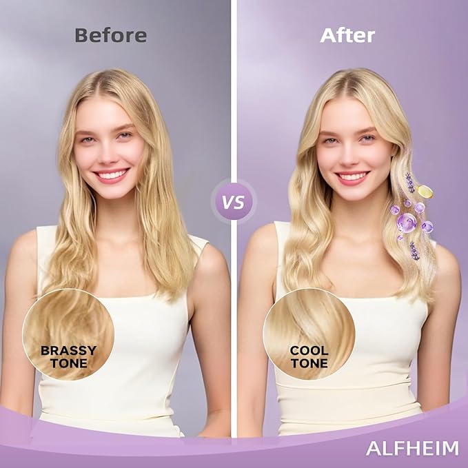 ALFHEIM Lavender+ Purple Leave-In Spray for Blonde, Silver & Color-Treated Hair – Anti-Brass Toning, Detangling & Heat Protection – with Quinoa Extract & Vitamin E – Sulfate Free – 5.4 oz / 160 ml