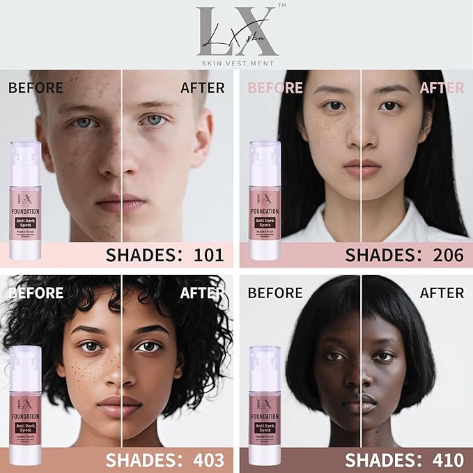 Anti-Dark Spot Liquid Foundation - Collagen Serum Foundation Infused with 2% Niacinamide, High Coverage For A Smooth & Satin Finish, 405 Deep