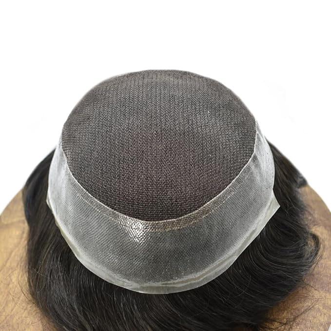 FACE MIRACLE Mens Toupee Lace Front Hairpieces Soft Human Hair Replacement System Natural Hairline Toupee for Men French Lace Poly V-Looped Mens hair Units 6"X9" #1B20 Off Black with 20% Gray