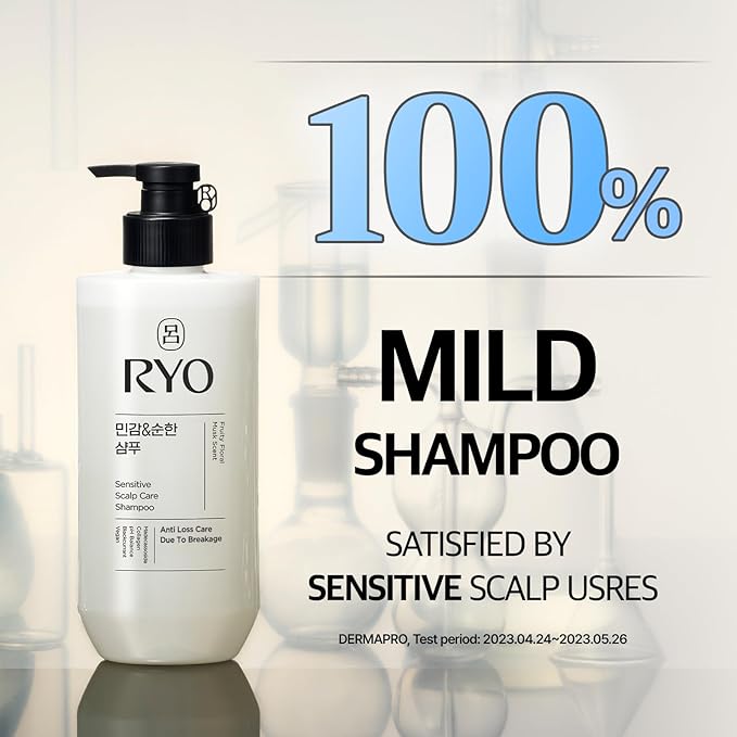 RYO Sensitive Scalp Care Shampoo with Korean Ginseng & Caffeine - Soothing and Relief for All Hair Type, Anti Loss Care, Dermatologist Tested, 16 Fl Oz.