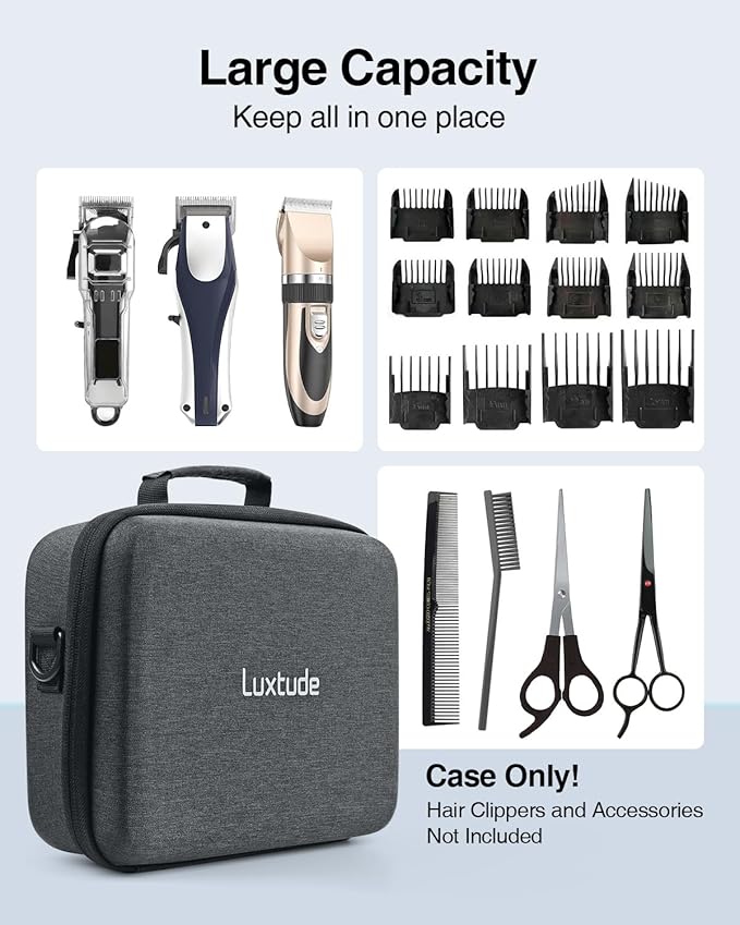 Luxtude Travel Barber Case, Hard Barber Bags for Clippers and Supplies, Travel Hair Clipper Case, Clipper and Trimmer Cases with Shoulder Strap, Easy Carrying