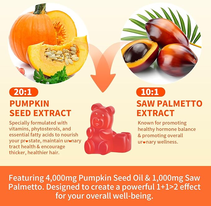 Pumpkin Seed Oil Supplement Gummies 4000mg with Saw Palmetto for Hair Growth & Skin Health, High Pure Extract for Women & Men Extra Strength Pumpkin Seed, Strawberry Flavor, 60 Count