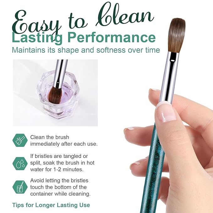 Acrylic Nail Brush Size #8, 100% Pure Kolinsky Nail Art Brushes for Acrylic Application, Sturdy Starry Handle Oval Shaped Nail Design Tools for Professional Manicure DIY, Green