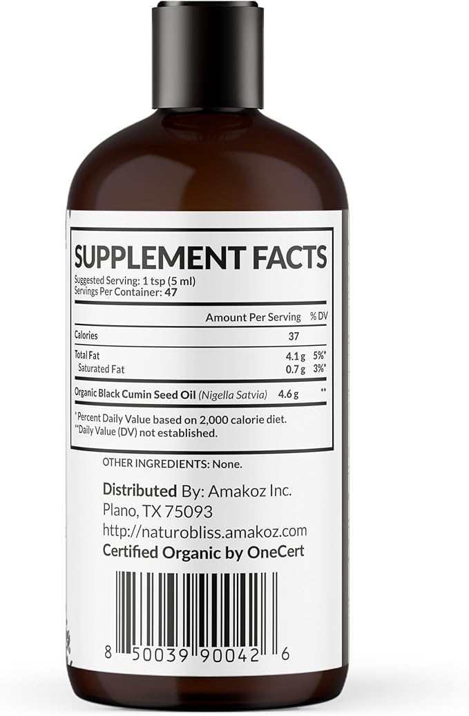 NaturoBliss Organic Black Seed Oil 100 Virgin Cold Pressed Omega 3 6 9 Super Antioxidant for Immune Support, Joints, Mobility, Digestion, Hair Skin Vegan, Gluten-Free, Non-GMO USDA Certified 8oz