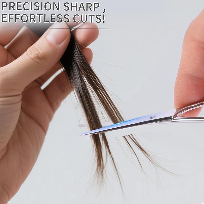 2PCS Small Grooming Scissors for Men and Women, Facial Hair Trimming Scissors with Straight & Rounded Safety Tips for Eyebrows, Nose Hair, Beard, Mustache, Eyelashes, and Ear Hair - Silver & Black