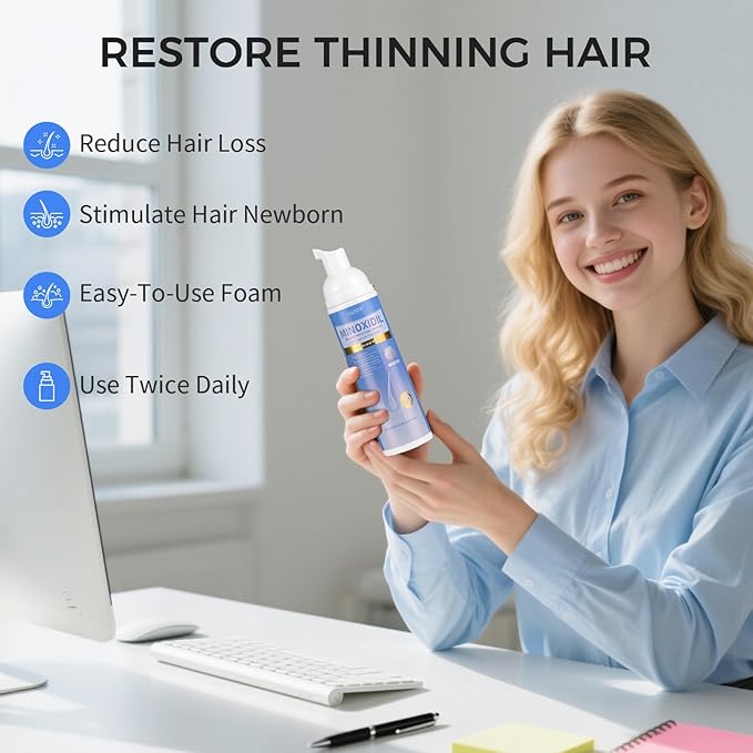 5% Minoxidil Foam for Men & Women, Hair Regrowth Treatment for Thinning Hair & Beard Growth, Extra Strength Topical Foam, Clinically Proven Hair Loss Treatment, 6 Month Supply (14OZ Total)