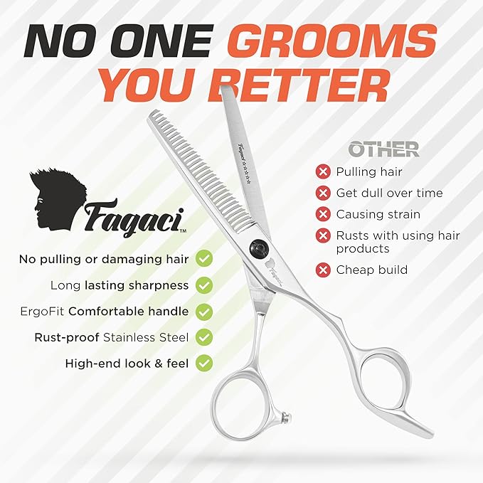 Fagaci Hair Thinning Scissors 6" with 440C Steel, Extreme Sharpness & Precise Cuts Texturizing Shears, Barber Thinning Shears, Hair Cutting for Women & Men, Slim Blades Texturizing Scissors