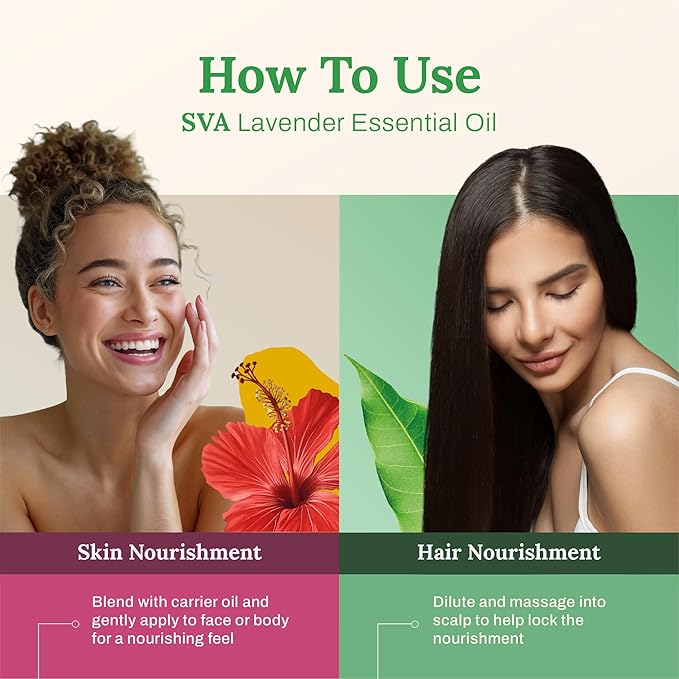 SVA Lavender Essential Oil – 4 Fl Oz – 100% Natural Lavender Oil - for Diffuser, Hair Care, Face, Skin Care, Aromatherapy, Scalp and Body Massage, Soap and Candle Making – with Dropper