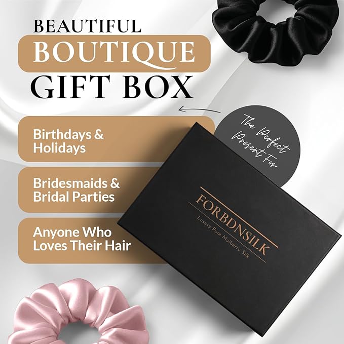 100% Pure 22 Momme Mulberry Silk Scrunchies (Set of 3) | Highest grade (6A) Luxury Hair Ties| (Black,White,Pink) | (White, Standard)