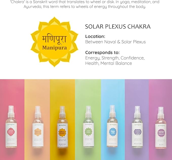 Solar Plexus Chakra Natural Mist by Aromafume | 100ml/3.3 fl oz | Manipura | Aromatherapy Spray for Chakra Balance | Lemongrass & Rosemary Extracts | Essential Oil Spray for Meditation, Yoga, Reiki