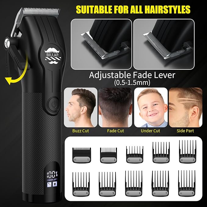 BILLAR Professional Barber Clippers and Trimmer Set - Foil Shaver Professional Hair Clippers for Men, Mens Cordless Hair Clipper for Barbers Haircut Kit（Black）