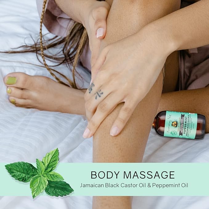 Sunny Isle Jamaican Black Castor Oil with Peppermint 4oz | Promotes Longer, Thicker, Hair | Soothes Dry Itchy Scalp | Moisturizes Skin & Helps with Eczema, Psoriasis and Muscle Aches