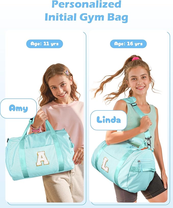 Birthday Gift for Daughter, Girls Travel Duffle Bag, Kids Initial Overnight Bags with Shoe Compartment, Personalized Weekend Bag with Cosmetic Pouch, Cute stuff for Tween (Letter D)