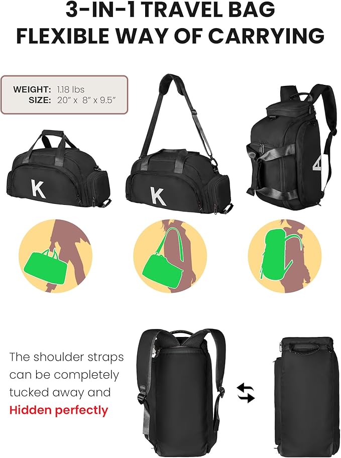 8 Year Old Boy Birthday Gifts, Initial Gym Bags with Shoe Compartment, Dance Bag for Girls, Monogram Kid Overnight Bags, Travel Duffle Tote-Perfect for Basketball Soccer Sport (Letter F)