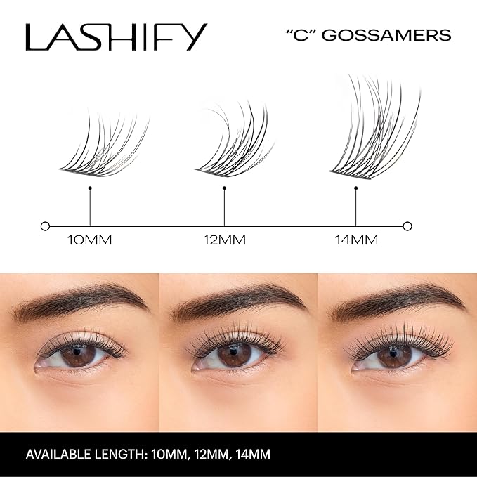 Lashify Curl 10mm Gossamer DIY Eyelash Extensions Refill, Black, Easy False Eyelashes for a Natural Look