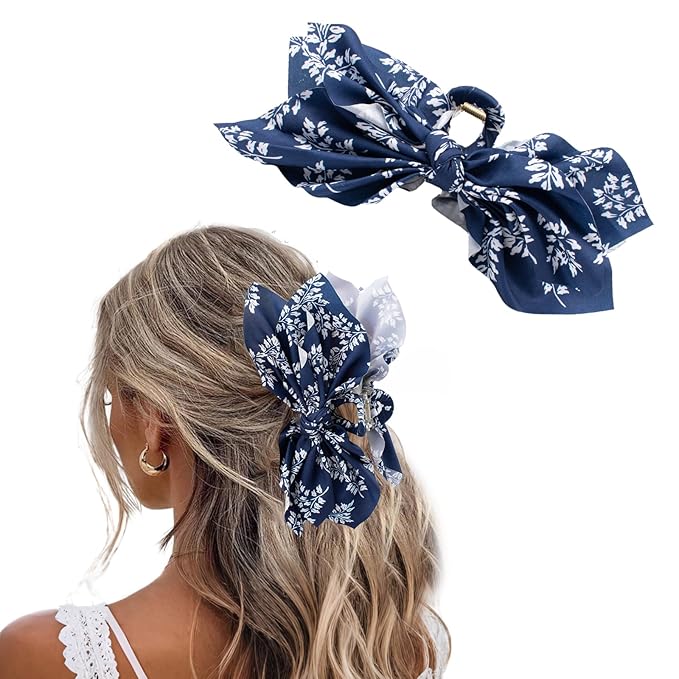 Bow Claw Clips Bow Hair Clips Blue White 1PCS Big Hair Bows for Women Butterfly Styling Large Hair Clips for Thick Hair for Girls Hair Accessories for Teens