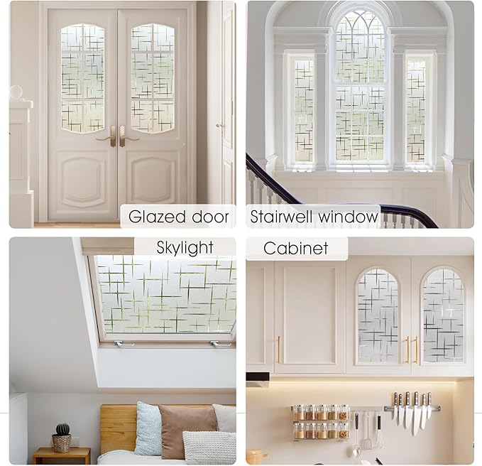 HIDBEA Window Privacy Film, Decorative Staic Cling Frosting Film, Heat Control UV Blocking Non-Adhesive Window Sticker for Home, Cross Pattern,23.6 X 78.7 Inches