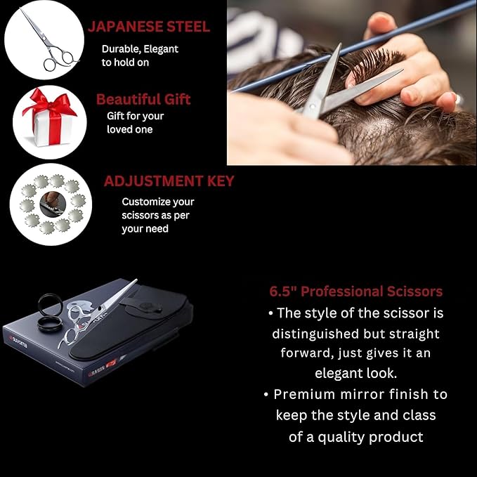 Suvorna 6.5" Hair Scissors Professional - Barber Shears for Hair Cutting - Sharp Hair Cutting Scissors to Cut Hair for Trimming and Grooming - Hair Shears for Women, Men and Adults