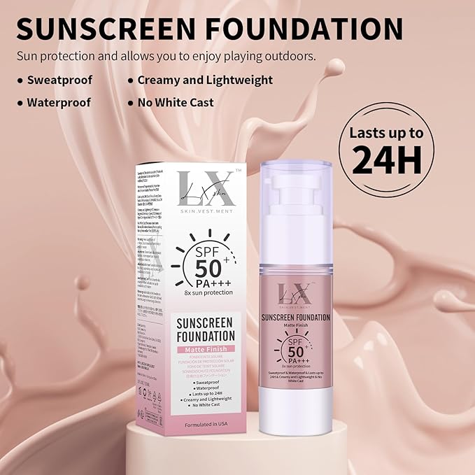 Tinted Face Sunscreen - Waterproof & Lightweight Liquid Foundation with SPF 50++, 3-in-1 Full Coverage Foundation Smooths & Blurs Pores, 410 Deep