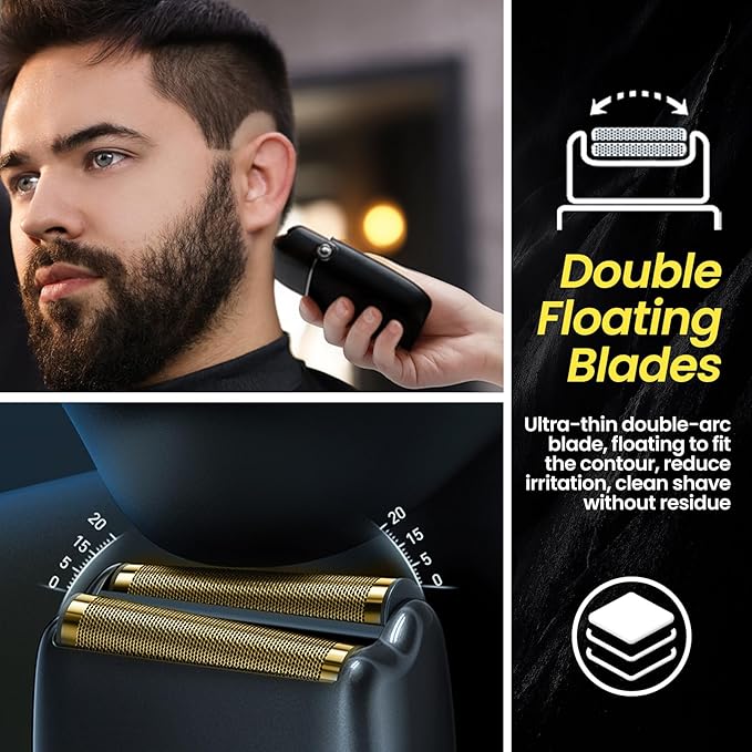 Electric Foil Shavers for Men, 3 Speed Electric Razor for Men, High Speed Dual Floating Blades, IPX7 Waterproof Wet & Dry, LED Display, USB Type C Charging, Foil Razor for Face/Beard/Head (Black)