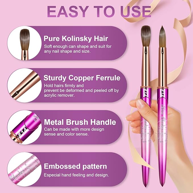 Acrylic Nail Brush Size 14, 100% Real Kolinsky Art Nail Brush for Acrylic Powder Application, Handmade Women Manicure Nail Extension Tool for Professional DIY Home Salon and Beginners