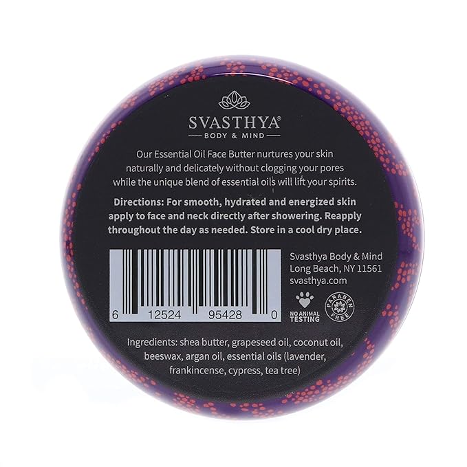 Svasthya Body & Mind Essential Oil Face Butter by Svasthya- Naturally Nurtures Skin & Restores Complexion, Has Shea Butter, Coconut, Argan & Grapeseed Oil, Made In The USA, 2 oz