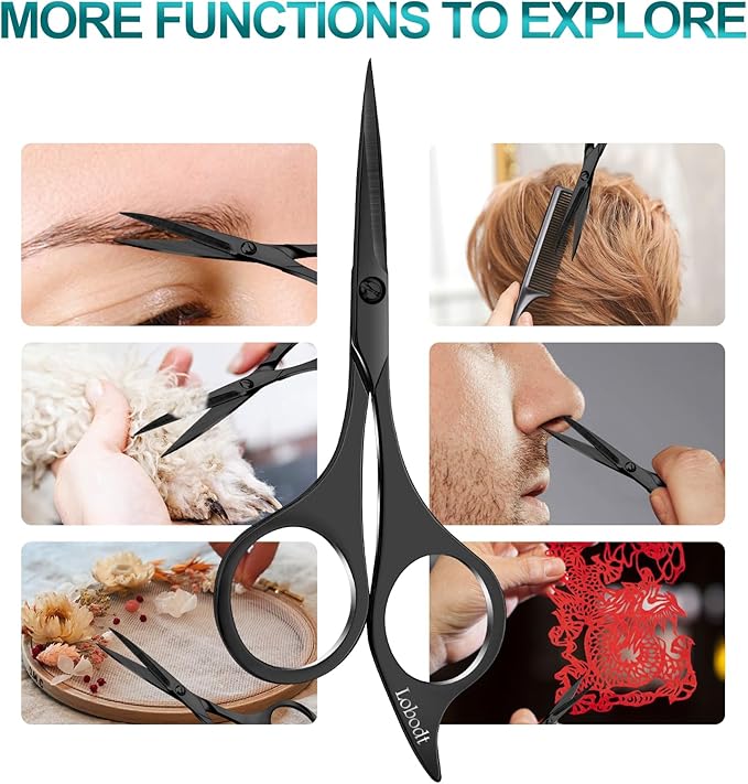 Professional beard scissors, 4.9-inch (black) small pointed stainless steel hairdressing scissors, Moustache Trimming，suitable for personal care and beauty of both men and women