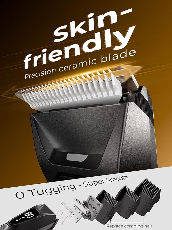 Body Hair Trimmer for Men - Pubic Hair Trimmer for Man - Electric Ball Shaver with Display & Light - Waterproof Wet/Dry Groomer kit for Groin - Wireless Charging - Ceramic Blade with 3 Comb