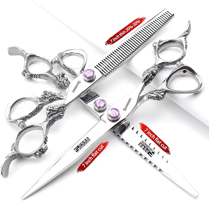 Hairdresser Professional 6-7-8-9 Inch High-End JP440c Hairdresser Scissors Suit Hairstyle Hairstyle Tools Hair Scissors Set (Scissors Set) (7-Inch 3PC-C)