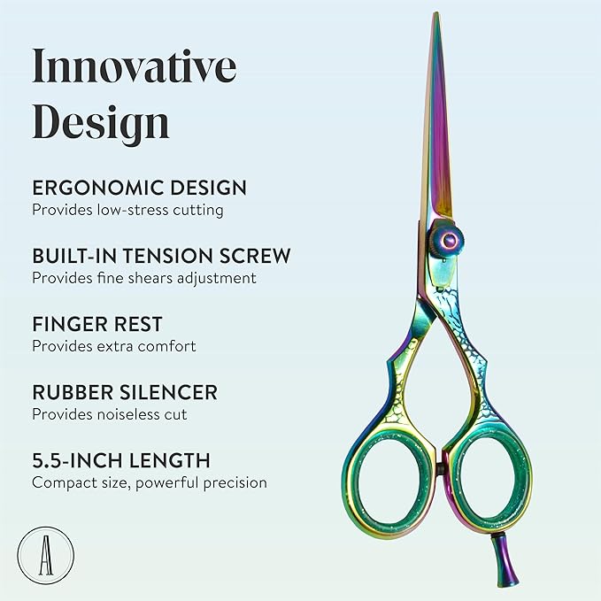 ANDUSTRIAL - Professional Hair Cutting Scissors/Shears For Men/Women/Home/Salon - Premium High Carbon Steel Quality - Smooth And Sharp - 5.5 Inch, Multi Colored