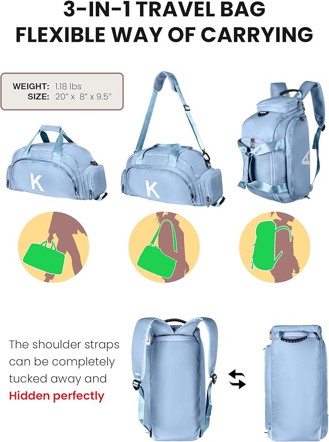 Birthday Gifts for Granddaughter, Initial Gym Bags with Shoe Compartment, Dance Bag for Girls, Monogram Kid Overnight Bags, Carry on Travel Duffel-Perfect for Sport Gymnastics (Letter A)