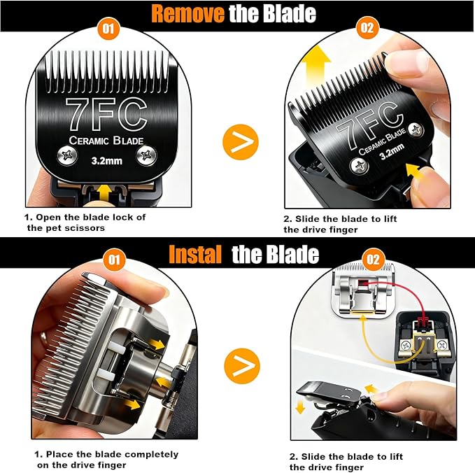 Dog Grooming Clipper Blades Replacement Compatible with Andis Dog Clippers,Most OsterA5, Wahl KM Series Pet Clippers (Black(7FC))