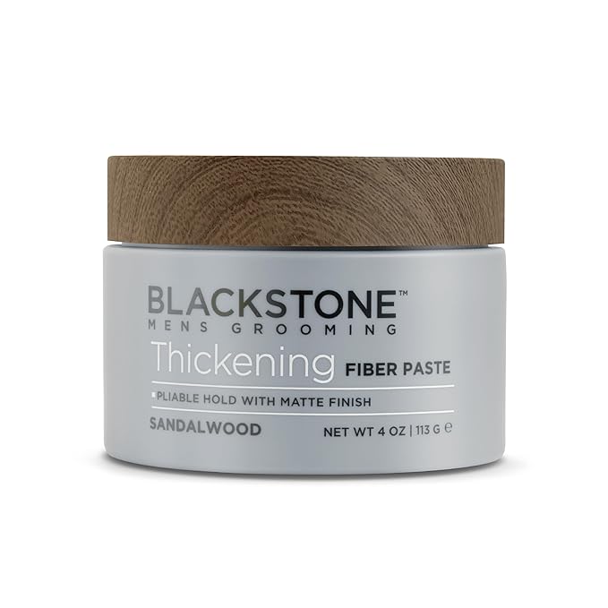 Blackstone Men's Grooming Thickening Fiber Paste Gel for Hair Styling - Adds Volume with Pliable Hold & Matte Finish | Paraben & Cruelty Free | Made in USA, Sandalwood (4 oz)