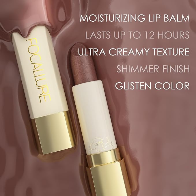 FOCALLURE Moisturizing Shiny Lipstick,Pearl Shimmery Finish,Hydrating Tinted Lip Balm with Creamy Texture,Long Lasting High Pigmented Lip Stain,Bitter Sweet