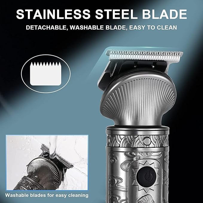 Hatteker Beard Trimmer Kit for Men Professional Hair Clipper T-Blade Beard Hair Shaver Nose Trimmer Hair Cutting Kit Body Grooming Kit Cordless 6 in 1