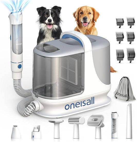 oneisall Dog Grooming Vacuum, 13000Pa Powerful 3L Dust Cup Pet Vacuum with Clippers & Shedding Brush 7 in 1 Dog Grooming Kit, 3L Dust Cup, Super Quiet, 3 Suction Levels, BM3