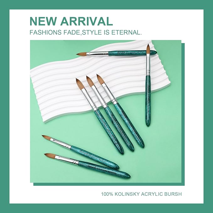 Acrylic Nail Brush Size #8, 100% Pure Kolinsky Nail Art Brushes for Acrylic Application, Sturdy Starry Handle Oval Shaped Nail Design Tools for Professional Manicure DIY, Green