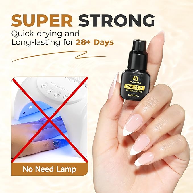 UNA GELLA Fast Drying Super Strong Nail Glue for Press Ons(5ML*3PCS) Acrylic Nails Tips No U/V Light Needed Press On Nail Glue Salon Quality Professional Nail Glue Home DIY with Opener, Drip Use