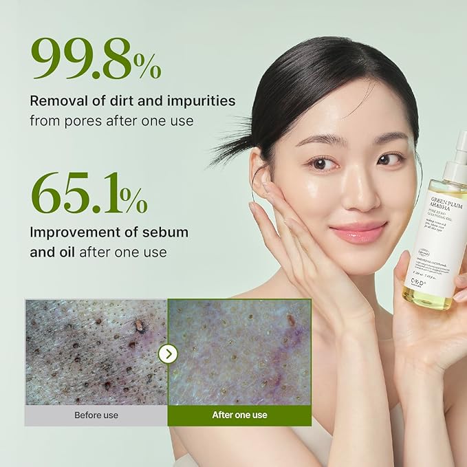 CKD Green Plum AHA·BHA Pore Zero Face Cleansing Oil -Gentle Korean Cleanser, Instant Makeup Removal, Sebum Control, Hydrating & Low-Irritation. No Oily Residue. 7.03 fl oz