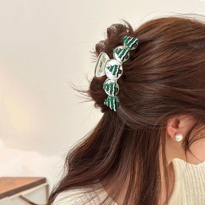 1pcs Christmas Hair Clips, 5D Stereoscopic Green Tree Claw Clips, Transparent Hairpin with Snow Tree Charm Designs, Large Size Christmas Hair Claw Clips, Xmas Hair Accessories for Hairstyle Decor