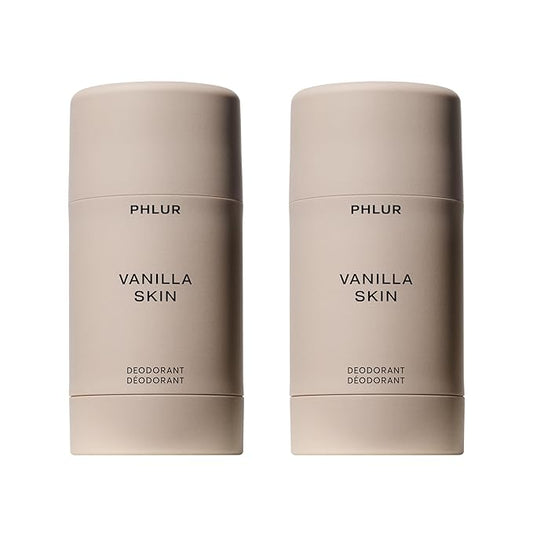 PHLUR Vanilla Skin Deodorant Duo - Natural 48 Hour Odor Protection - Baking Soda Free & Aluminum Free Deodorant with Salicylic Acid, Arrowroot Powder & Tamanu Oil (2 x 1.76 oz)