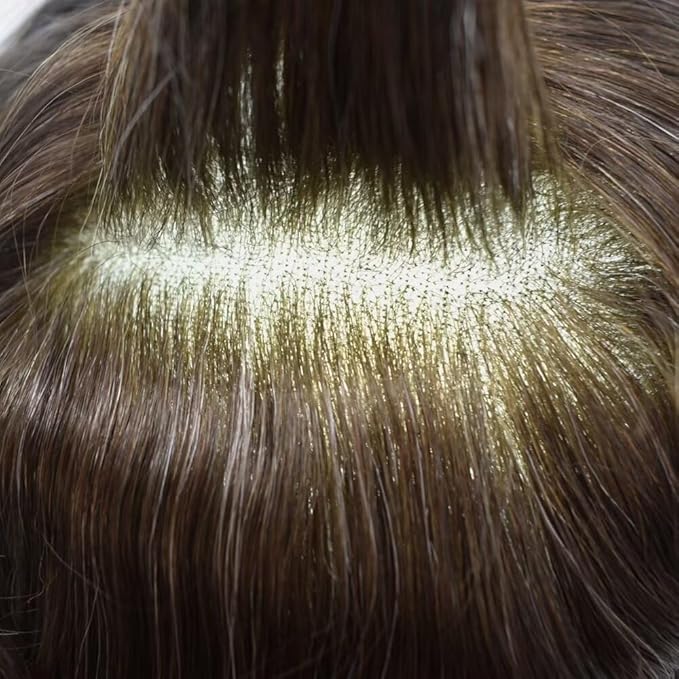 FACE MIRACLE Toupee for Men French Lace Hairpiece Human Hair Replacement System Skin PU Mens Toupee Hair Wigs for Man V-Looped Front 6"x8",#210 6"X8" #1B60 Off Black with 60% Gray-80% Light Density