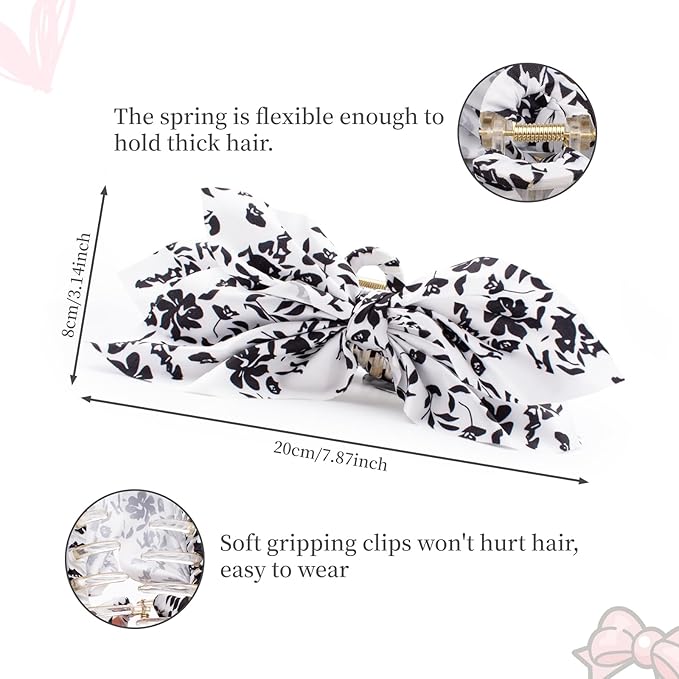 Bow Claw Clips Bow Hair Clips Black White 3PCS Big Hair Bows for Women Butterfly Styling Large Hair Clips for Thick Hair for Girls Hair Accessories for Teen
